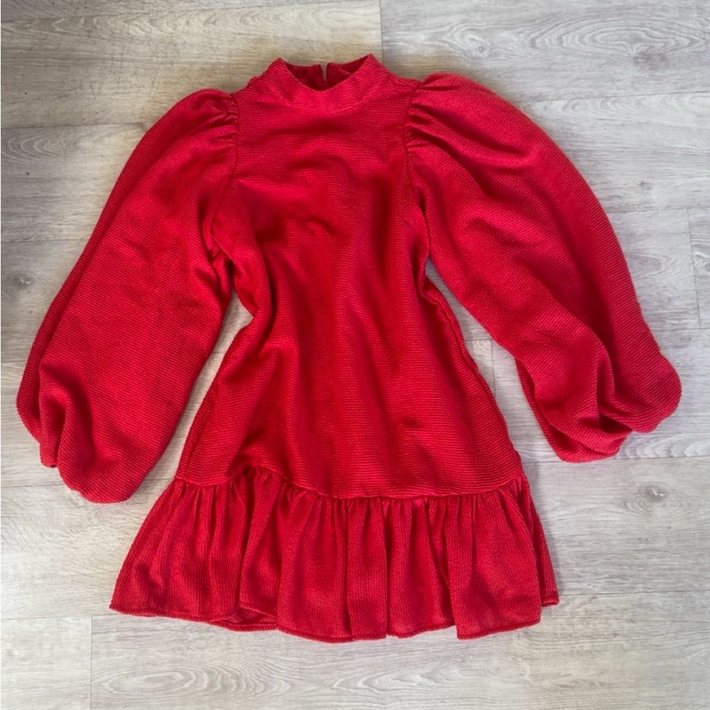 Bold Red Ghospell Puff Sleeve Dress